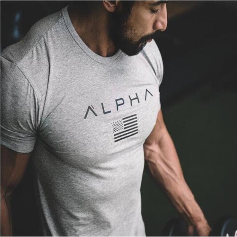 ALPHA 2018 New Brand Clothing Gyms Tight T-shirt Mens Fitness T-shirt Homme Gyms T Shirt Men Fitness Crossfit Summer Top Tees
