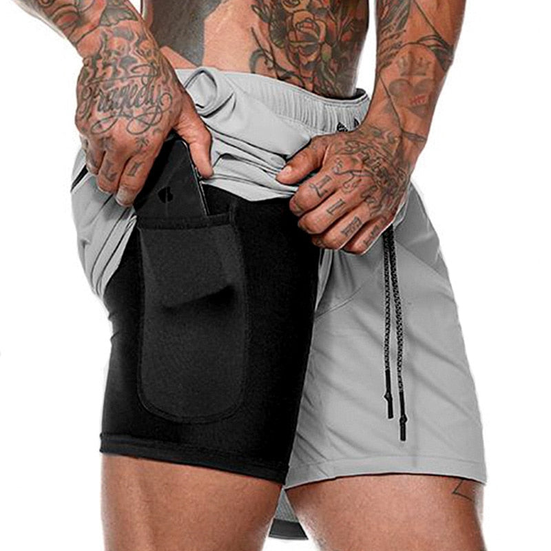 HOT Men's 2 in 1 Running Shorts Mens Sports Shorts Quick Drying Training Exercise Jogging Gym Shorts with Built-in pocket Liner
