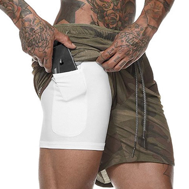 HOT Men's 2 in 1 Running Shorts Mens Sports Shorts Quick Drying Training Exercise Jogging Gym Shorts with Built-in pocket Liner